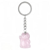 Healing Crystal Stone Cat Keychain Reiki Lucky Charms Keyring Women Bag Car Pendant