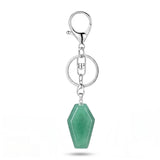 Natural Stone Coffin Keychain with Lobster Clasp Crystal Healing Gemstone Key Ring Bag Charm