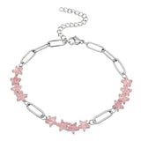 Natural Star Crystal Beaded Bracelet Stainless Steel Paperclip Chain Adjustable Multi‑Color Gemstone Bracelet Women Stacking #SB3162
