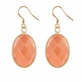 Natural Gemstone Faceted Oval Gold Bezel Fish Hook Dangle Earrings Gold Plated Crystal Drop Earrings Women Jewelry Gift