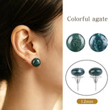 12mm Healing Crystal Round Dome Stone Stud Earrings for Daily Energy & Style