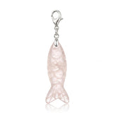 Hand Craved Gemstone Fish Charms Tag for Keychain Bag DIY Jewelry Pendants with Lobster Clasp Healing Stones