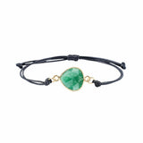 Handcrafted Triangle Crystal Bracelet, Sliding Knot Adjustable Black Braided Rope Natural Stone Minimalist Boho Jewelry for Daily Wear #SB3130