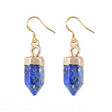 Natural Gemstone Hexagonal Prism Dangle Earrings For Women Girl Healing Chakra Crystal Bullet Point Drop Earrings Daily Wear #SPE2057