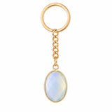 Oval Faceted Natural Crystal Gold Plated Keychain Multiple Stone Option Healing Stone Key Chain for Bag Decor