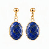 Gemstone Faceted Oval Gold Bezel Stud Dangle Stainless Steel Earrings Gold Plated Crystal Drop Earrings Jewelry Gift