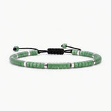 Dainty 4MM Gemstone Heishi Braided Bracelet Silver Accent Spacer Beads Handmade Woven Stackable Bracelet for Women #SB3151