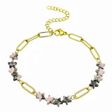 Natural Stone Star Bead Bracelet Stainless Steel Paperclip Link Chain Adjustable Layering Wrist Bracelets for Female #SB3162