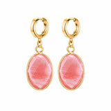 Gemstone Faceted Oval Gold Bezel Huggie Drop Earrings Gold Plated Stainless Steel Crystal Dangle Earrings Jewelry