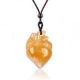 Hand Carved Human Heart Chakra Healing Crystal Stone Pendant Adjustable Cord Necklace Valentine Gift for Women #SN2043