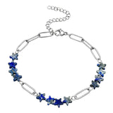 Natural Star Crystal Beaded Bracelet Stainless Steel Paperclip Chain Adjustable Multi‑Color Gemstone Bracelet Women Stacking #SB3162