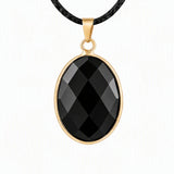 Gemstone Faceted Oval Gold Bezel Pendant Black Wax Rope Necklace Gift Multiple Stone Options Healing Crystal Necklace