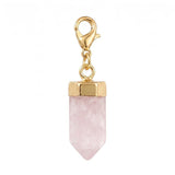 Hexagonal Crystal Bullet Stone Pendant Bag Tag Charm Gold Lobster Clasp Purse Handbag Zipper Pull DIY Jewelry Making Accessories #SP2057