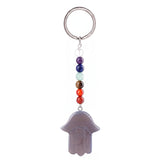 7 Chakra Stone Beads Chain Carved Gemstone Hamsa Hand Keychain Energy Balancing Healing Crystal Bag Charm of Fatima Key Ring  KC0671