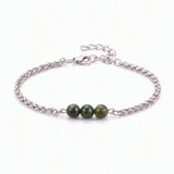 Natural Healing Crystal 3 Beads Bracelet Stainless Steel Wheat Chain Adjustable Unisex Gemstone Wrist Bracelets for Men Women #SB3155