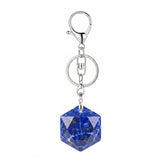 22mm Faceted Hexagon Natural Stone Keychain with Lobster Clasp Healing Crystal Bag Charm Ring Jewelry Gift