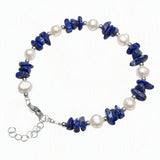 Natural Freshwater Pearl & Stone Bracelet Irregular Gemstone Chip Bead Silver Plated Adjustable Chain Bracelet for Women Gift