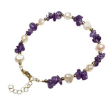 Natural Freshwater Pearl & Stone Bracelet Irregular Chip Crushed Stone Gold Plated Adjustable Chain Bracelet for Women #SB3157