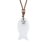 I Love My Cat Crystal Fish Pendant Necklace Metal Heart Charm Healing Choker Adjustable Braided Rope Jewelry Women Men
