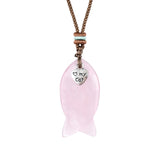 I Love My Cat Crystal Fish Pendant Necklace Metal Heart Charm Healing Choker Adjustable Braided Rope Jewelry Women Men