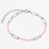 Stainless Steel Paperclip Chain Bracelet 4mm Natural Gemstone Bead Adjustable Dainty Layering Bracelet for Women #SB3161