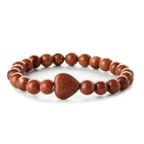 Gemstone Heart Charm Bracelet - 8mm Healing Crystal Beads