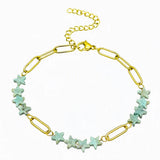 Natural Stone Star Bead Bracelet Stainless Steel Paperclip Link Chain Adjustable Layering Wrist Bracelets for Female #SB3162