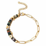 4mm Natural Stone Heishi Bead Bracelet Gold Stainless Steel Paperclip Chain Adjustable Multi-Color Gemstone Layering Jewelry #SB3163