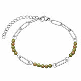 Stainless Steel Paperclip Chain Bracelet 4mm Natural Gemstone Bead Adjustable Dainty Layering Bracelet for Women #SB3161