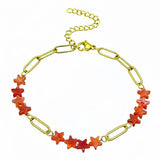 Natural Stone Star Bead Bracelet Stainless Steel Paperclip Link Chain Adjustable Layering Wrist Bracelets for Female #SB3162