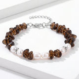 Handmade Healing Crystal Chip Bracelet Freshwater Pearl Beads Silver Extension Chain Women Fashion Stackable Bracelet #SB3136