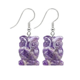 Hand Carved Crystal Owl Pendant Dangle Earrings for Women Men 25MM Animal Fashion Drop Ear Jewelry #PE2329