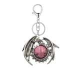 Vintage Silver Dragon Medallion Keychain, Genuine Healing Stone Chakra Amulet Keyring, Mythical Protection Car Key Holder Accessory