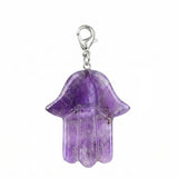 Natural Crystal Hamsa Hand Charm Tag Gemstone Bag Pendant with Lobster Clasp for Protection