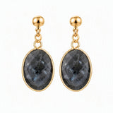 Gemstone Faceted Oval Gold Bezel Stud Dangle Stainless Steel Earrings Gold Plated Crystal Drop Earrings Jewelry Gift