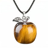 Natural Gemstone Apple Necklace for Women Men Healing Chakra Hand-Carved Crystal Pendant with Adjustable 18" Black Cord SN1371