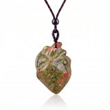 Hand Carved Human Heart Chakra Healing Crystal Stone Pendant Adjustable Cord Necklace Valentine Gift for Women #SN2043