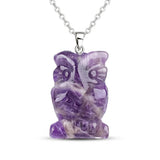25mm Healing Crystal Owl Gemstone Necklace for Women men Hand Craved Animal Charms Jewelry Healing Chakra SN2329