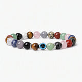 8mm Natural Round Gemstone Evil Eye Stretch Bracelet, Elastic Cord Protection Crystal Beaded Wristband Unisex Multi‑Stone Choice Spiritual Gift #SB3143
