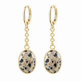 Stainless Steel Leverback Dangle Earrings Gold Plated Oval Faceted Natural Gemstone Drop Earrings Women Crystal Jewelry
