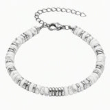Handmade Flat Disc Stone Bracelet Silver Spacer Beads Lobster Claw Clasp Stackable Heishi Beaded Jewelry For Female Daily Wear #SB3139