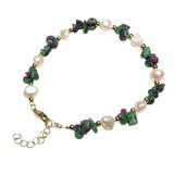 Natural Freshwater Pearl & Stone Bracelet Irregular Chip Crushed Stone Gold Plated Adjustable Chain Bracelet for Women #SB3157