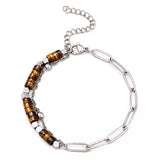 Natural Gemstone Heishi Bead Paperclip Chain Bracelet Stainless Steel Adjustable Layering Bracelet Women Fashion Jewelry #SB3163