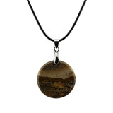 Natural Crystal Flat Round Disc Necklace, Genuine Gemstone Circle Coin Pendant, Minimalist Boho Healing Chakra Amulet with 18" Black Cord for Men & Women