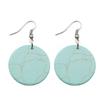 Natural Crystal Flat Round Disc Earrings, Genuine Gemstone Circle Coin Dangle Earrings, Minimalist Boho Healing Chakra Drop Jewelry Gift for Women