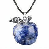 Natural Gemstone Apple Necklace for Women Men Healing Chakra Hand-Carved Crystal Pendant with Adjustable 18" Black Cord SN1371
