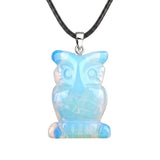 25mm Healing Crystal Owl Gemstone Necklace Jewelry Fashion Reiki Stone Pendant for Women Men 45CM Black Cord SN2329