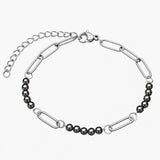 Stainless Steel Paperclip Chain Bracelet 4mm Natural Gemstone Bead Adjustable Dainty Layering Bracelet for Women #SB3161