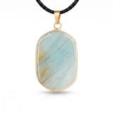 Natural Stone Necklace Pendants Gold Plated Faceted Rectangle Crystal Charms with Black Cord for Women Men Jewelry Making #SN2059