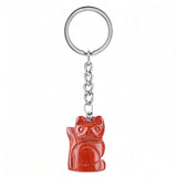 Healing Crystal Stone Cat Keychain Reiki Lucky Charms Keyring Women Bag Car Pendant